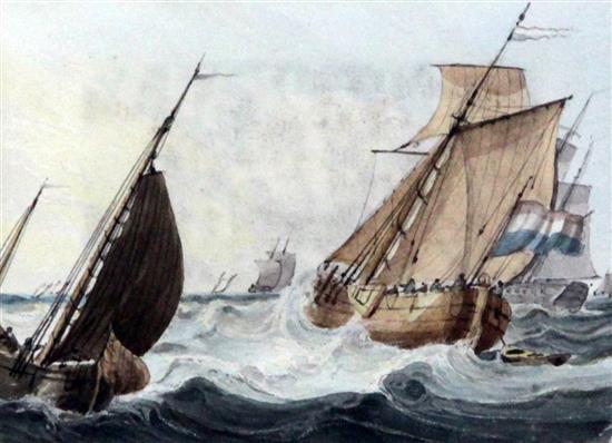 Samuel Owen (1768-1857), A Dutch fishing fleet 3 x 4.25in.